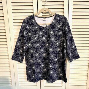 Blair Tunic * 3/4 Sleeves * Navy & White * Sz  Lrg * Button Shoulder Decor * New